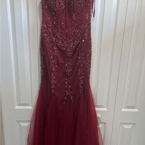 Elegant Burgundy Beaded Gown
